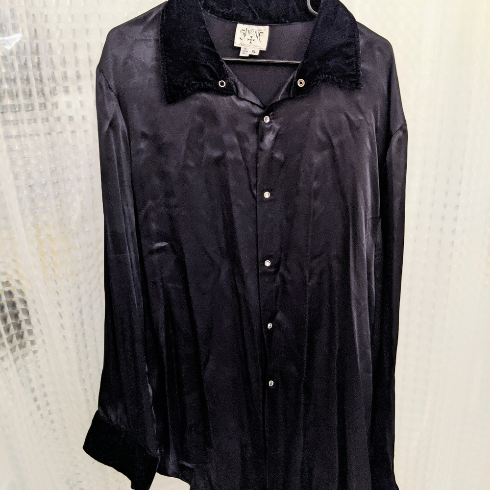 Shrine Hollywood Black Satin/Velvet Shirt